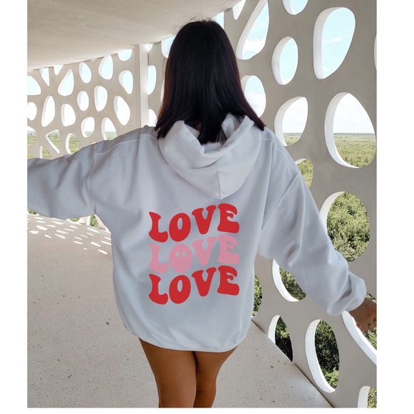 Tops - Graphic “Love Love Love” Long Sleeve Hoodie